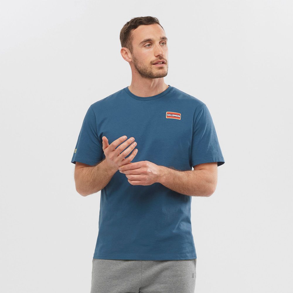 Salomon Singapore Mens T-shirts - OUTLIFE GRAPHIC HERITAGE SS M Dark Denim | 20615-UFQY